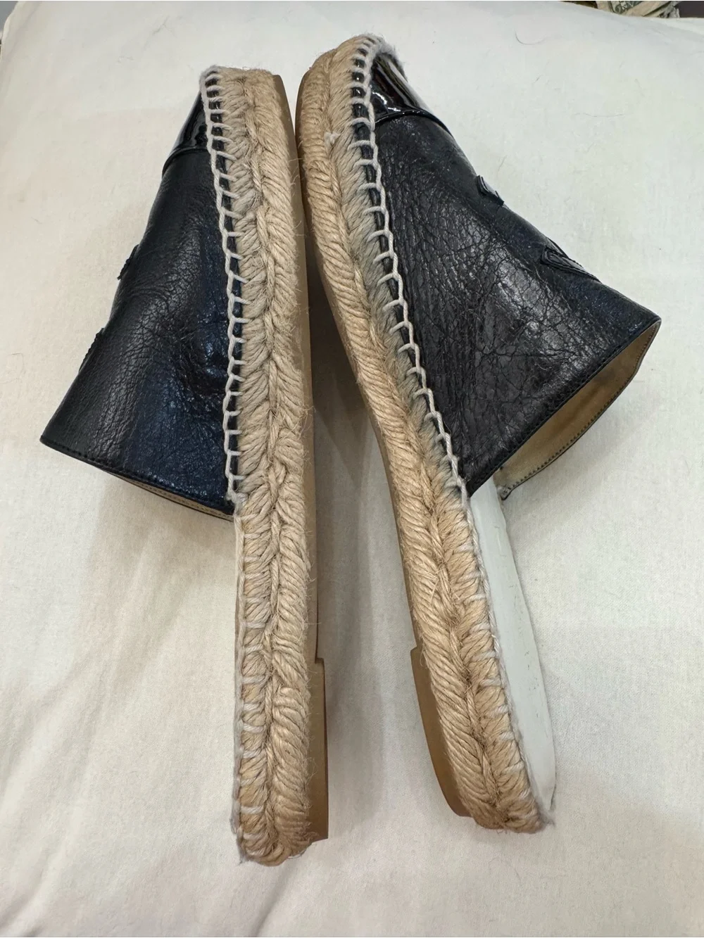 CHANEL Black Leather CC Logo Espadrille Mules